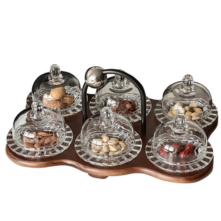 轻奢高级感干果盘下午茶歇玻璃带盖点心盘复古分格盘水果盘零食盘