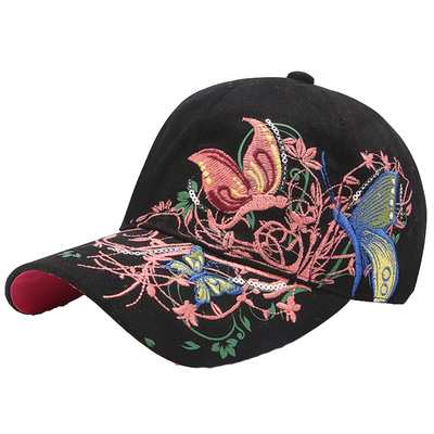 【不好包退】春秋季女人鸭舌蝴蝶花朵刺绣棒球帽透气遮阳显瘦帽子