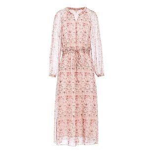 【博主同款】JESSIE优雅花卉收腰印花连衣裙女春季新款中长A字裙