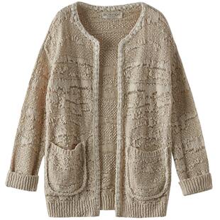 EXCEPTION例外女装春秋提花工艺设计宽松气质针织开衫长袖外套女