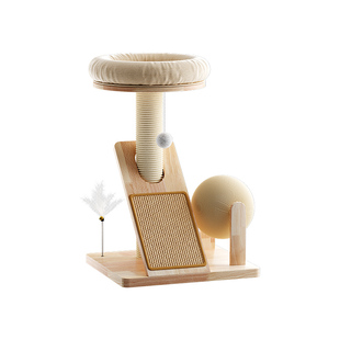 Petpeace猫抓板猫爬架猫窝一体实木小型不占地剑麻小猫咪玩具猫架