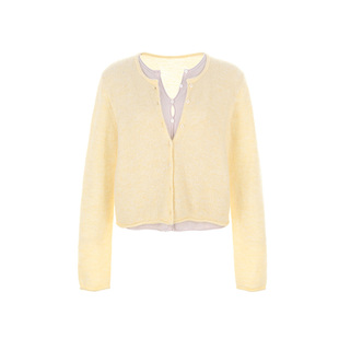 wana try针织假两件浅黄色搭配淡紫开衫2025秋季新款温柔女款上衣