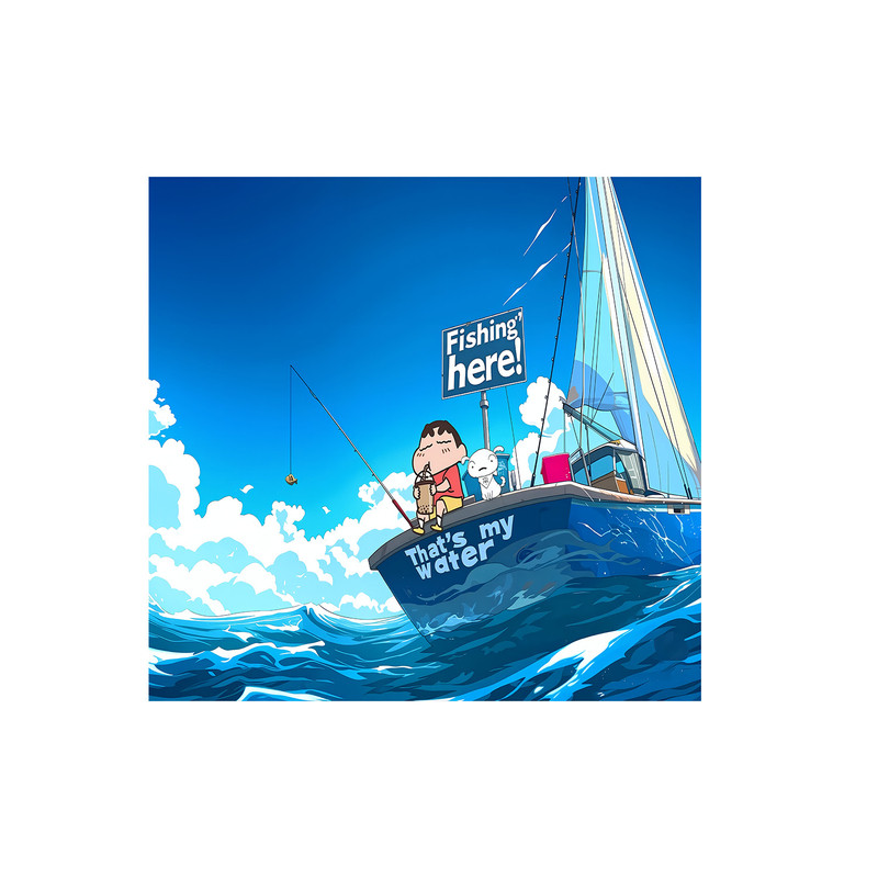 鱼缸背景贴纸卡通蜡笔小新海上风景壁画导致水族箱缸外自粘正胶画