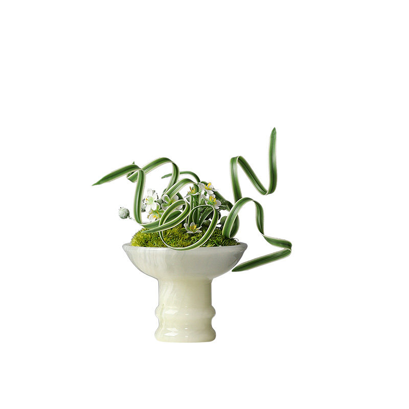 侘寂风天然玉石花瓶苔藓绿植微景观小桌花售楼处酒店客厅茶几花艺