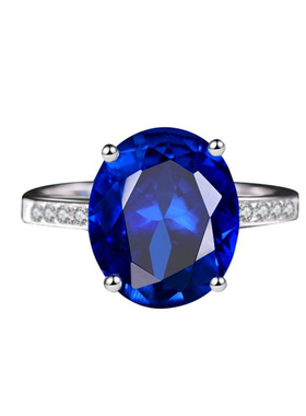 蓝宝石戒指女925纯银镀18K金彩色宝石指环时尚彩宝珠宝坦桑石戒指