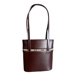 乐淘淘真皮水桶包学院风通勤托特包单肩大容量中古水桶包腋下包女