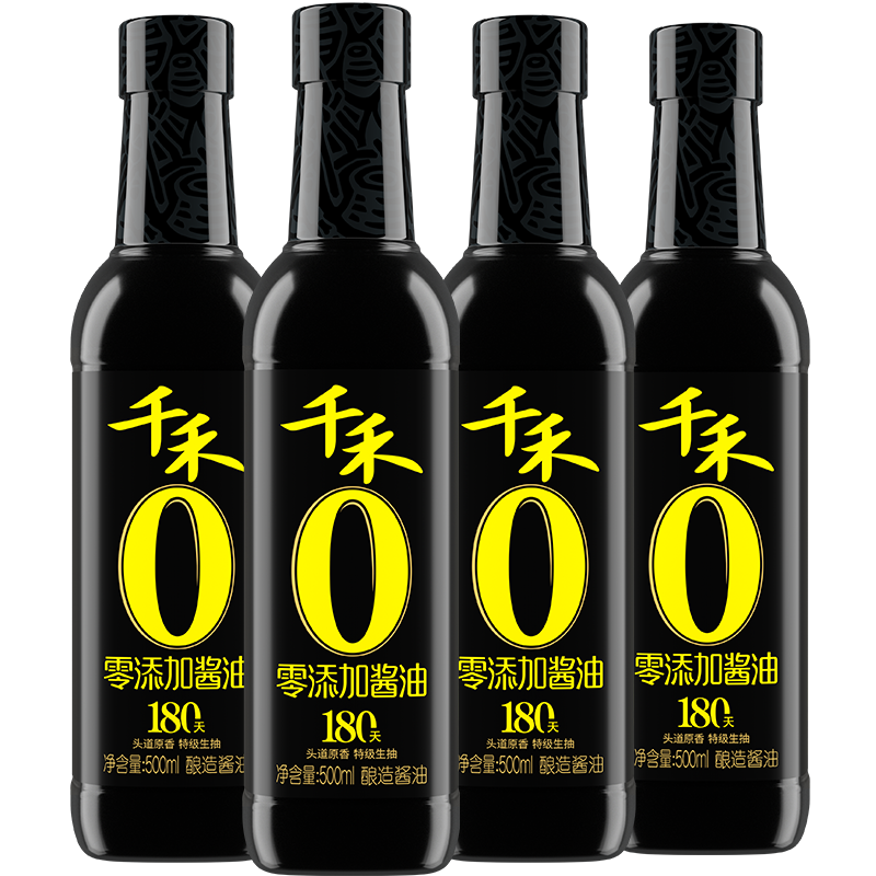 千禾头道原香酱油180天500ml瓶零添加特级生抽点蘸旗舰店正品