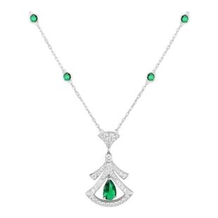 刘亦菲同款复古时尚祖母绿水滴扇子项链满钻扇形设计裙子锁骨链女