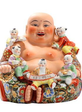 陶瓷神像手工彩绘万子孙笑弥勒佛