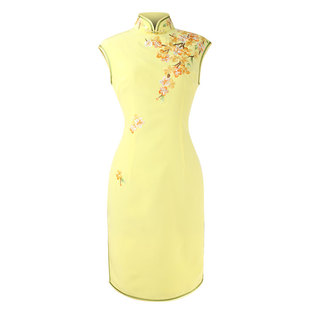 新款手工制作刺绣落花量身定制真丝年会经典海派旗袍