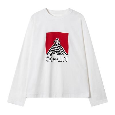 COLINWANG-LIFE STYLE|奢牌质感丝光棉设计感火山印花百搭长袖T恤