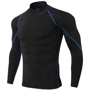 男士运动健身长袖速干衣半高领圆领打底衫吸汗速干衣高弹紧身衣