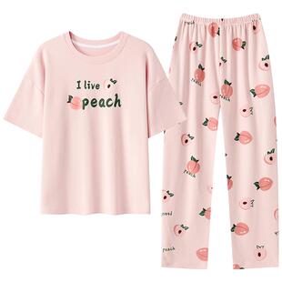 免穿文胸自带胸垫睡衣女夏短袖长裤可爱韩版一体式套装外穿家居服