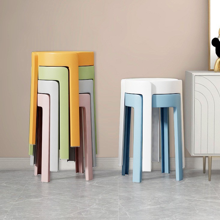 塑料凳子家用加厚可叠放椅子风车现代板凳简约圆凳高餐椅客厅塑胶