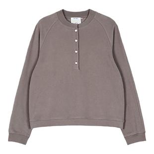 klee klee春人气款女装环保棉绒感软糯针织布半开襟小立领百搭T恤