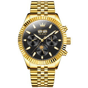 瑞士认证正品牌手表男士机械表全自动防水夜光18K黄金色名款十大