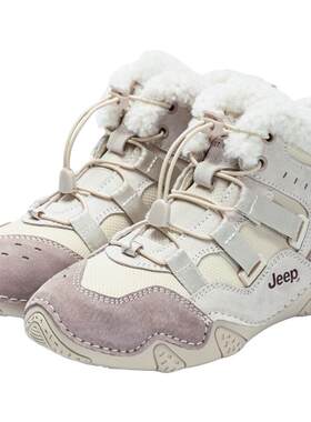 Jeep雪地靴女短靴加绒保暖棉鞋女