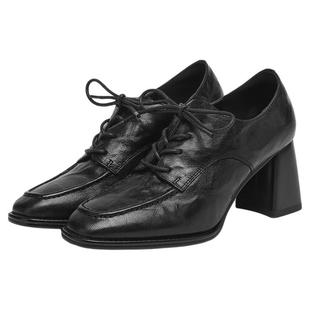 星期六新款复古系带高跟单鞋女粗跟不累脚软底气质百搭通勤【直】