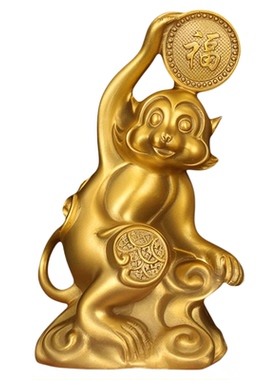 金猴献宝铜猴子摆件纯铜聚宝盆福袋猴客厅办公室象上封猴生肖福猴