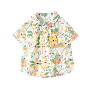 童装男童衬衫夏天薄款衣服宝宝夏季上衣儿童短袖翻领衬衣夏装T恤