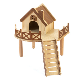 维骆 仓鼠实木造景平台 拼色爬梯金丝熊躲避原木围栏别墅防水镀膜