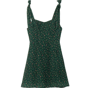 棉洋 澳洲田园乡村复古绿碎花修身吊带连衣裙夏度假野餐桔梗短裙