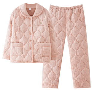 都市丽人厚款加绒睡衣珊瑚绒女款2025新款冬加厚夹棉可外穿家居服