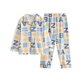 芬腾男童睡衣春秋纯棉长袖抗菌套装可爱男孩儿童中大童宝宝家居服