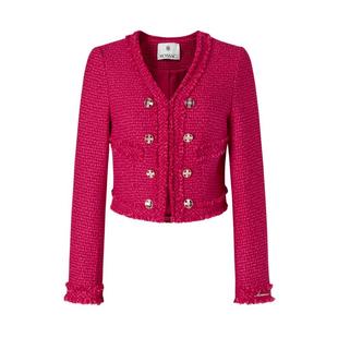 商场同款 摩萨克春装轻奢新年红小香风粗花呢毛边外套女