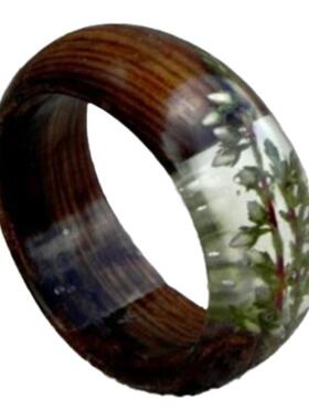 树脂木制复古天然白色石楠花戒指