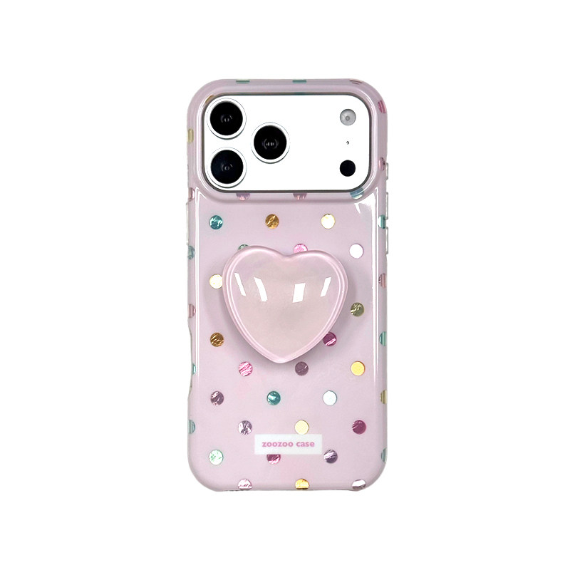 轻派ins氛围感鎏金彩色波点爱心支架18适用苹果17promax手机壳iphone16pro新款15女款14韩系温柔粉色全包硬壳