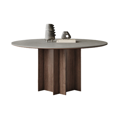 橡木圆餐桌转盘实木岩板圆桌