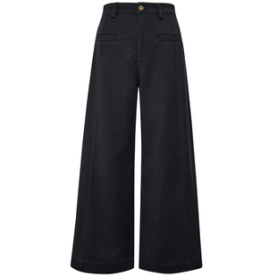 MOORING泊 高腰直筒阔腿裤雪尼尔牛仔内里绒感保暖休闲长裤