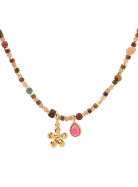 LAZY CIRCLES宝石花花项链女不规则串珠双吊坠锁骨链春季出游配饰