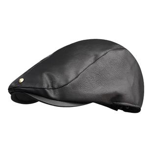 pu皮质前进帽女文艺复古潮咖啡色报童帽百搭时尚鸭舌帽侦探帽男士