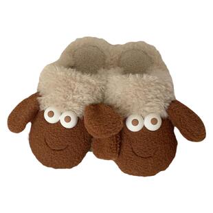 细细条 新款包头毛绒绒鞋趣味可爱小羊保暖软底室内家用棉拖鞋ins