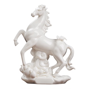 《福寿安康》新中式陶瓷马摆件客厅装饰品白马工艺品家居风水摆设