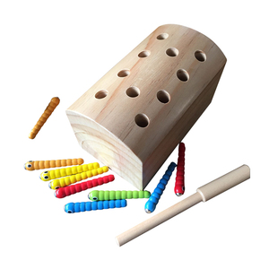 木制磁性钓抓虫子游戏玩具毛毛虫形状配对早教益智亲子互动玩具