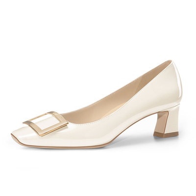 hltino金属方扣方头粗跟中跟单鞋