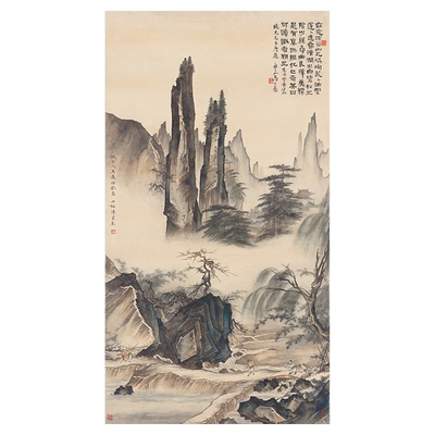 陈少梅仿宋人马远踏歌图高清复制