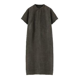 知笔墨2025新款龟裂纹提花香云纱桑蚕丝改良旗袍裙真丝连衣裙