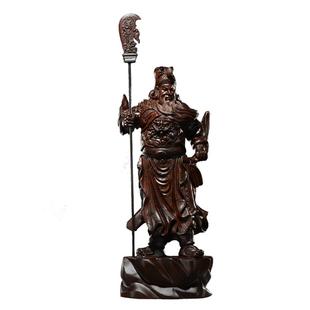 黑檀木雕关二爷神像实木关羽关公摆件客厅装饰红木武财神关圣帝君