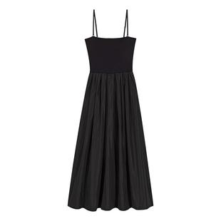 Maje2025春夏女装法式时尚黑色可拆卸肩带无袖长款修身吊带连衣裙