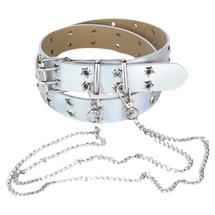 镭射反光腰带免打孔新款星星百搭皮带男女亚文化辣妹y2k配饰