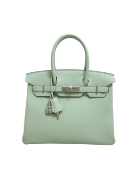 中古Hermes爱马仕女包S级99新Birkin30铂金包绿色系Togo皮手提包