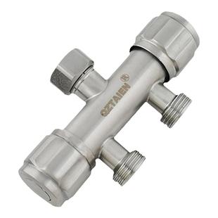 304不锈钢一进二出角阀带开关分水器水龙头一分二接头三通分水阀