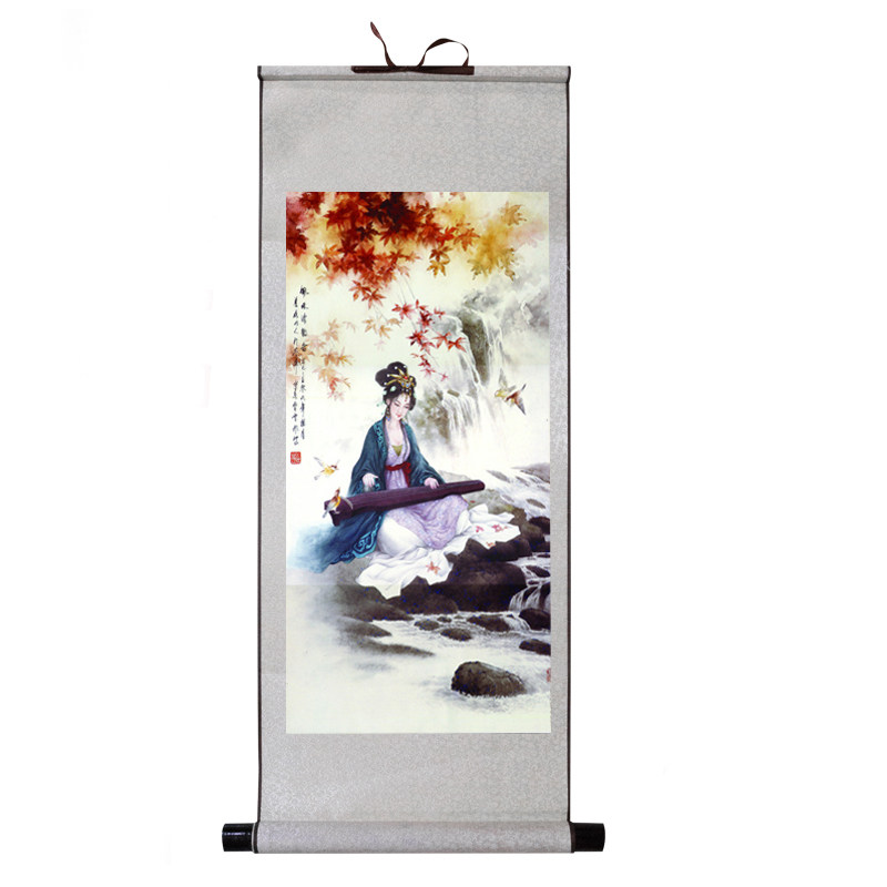 古代美女工笔仕女图国画 丝绸卷轴挂画 酒店茶楼客厅 古典装饰画