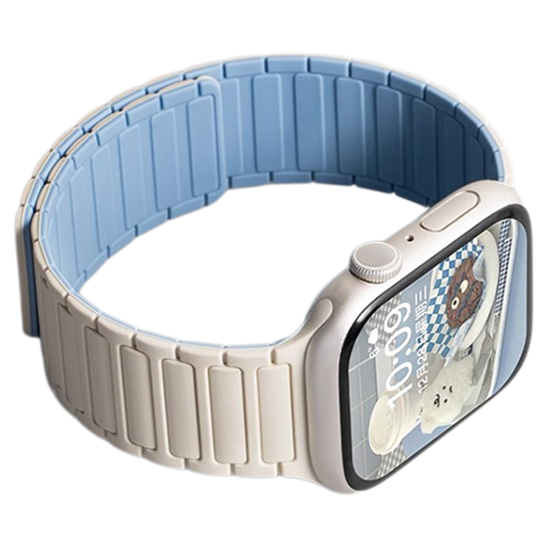 张倩仪同款适用S10苹果S9表带appleiwatch手表磁吸S8硅胶S7腕带SE