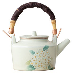 米黄汝窑提梁壶绣球花茶壶泡茶家用功夫茶具开片陶瓷壶壶大容量