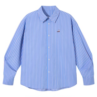 PSO Brand男装女装经典条纹可爱遛狗小人刺绣宽松长袖衬衫外套